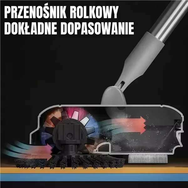 Przekrój szczotki obrotowej, szczotki wrzucają brud do pojemnika