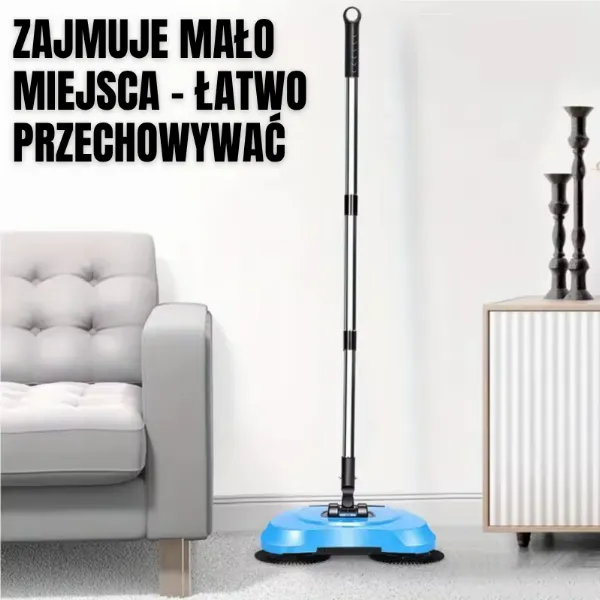 Niebieska szczotka obrotowa z długim trzonkiem w salonie